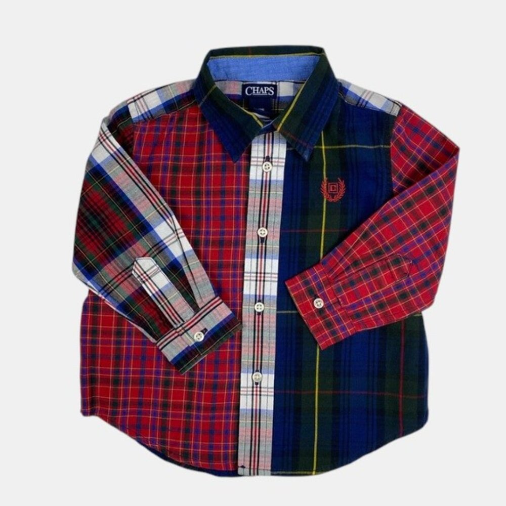Chaps Multi-Plaid Long Sleeve Button-Down Shirt size 12 Months
